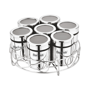Maxfresh 7-Dabba Alambre de Plata Redondo Masala Dabba Set 7 Cucharas Hogar Cocina Ecológico Especias Herramientas Material Plástico - Product Image 1