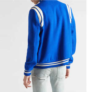 Chaqueta Varsity Azul para Hombre, Estilo Preppy, Mezcla de Lana y Poliéster, Cuello Camisero, Corte Regular, Color Sólido, Cierre de Botones, Ropa de Otoño - Product Image 4