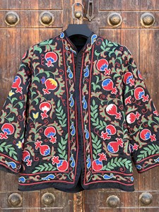 Hand Embroidered Black Velvet Suzani <b>Jacket</b> For Women Stand Collar Boho Floral <b>Pattern</b> Full Sleeve <b>Quilted</b> Winter Outerwear - Product Image 3