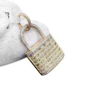 Pendentif de luxe plaqué or 18 carats avec moissanite taille baguette, serti en canal, breloques de verrouillage, bijoux hip-hop, style Iced Out, pour rappeur, bling - Product Image 2