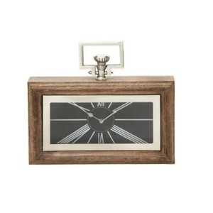 Rectangular Wooden Desk <b>Clock</b> Black Face White Roman Numerals Quartz Movement Rustic Handle Classic Modern Office Table <b>Clock</b> - Product Image 1