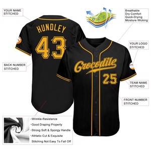 Anti-Bacterial Top Quality OMMiZ men Custom Black Gold Authentic <b>Baseball</b> Jersey (25) - Product Image 4