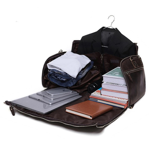Sac à vêtements en cuir avec poignée, fermeture éclair, style fourre-tout, doublure en polyester marron, capacité 20L, pour voyage d'affaires - Product Image 6
