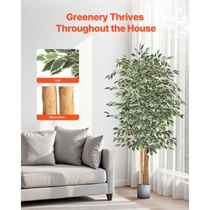 Albero di Ficus Artificiale 6 Piedi in Vaso Nero, Pianta Finta con Tronco in Legno Naturale e Foglie Verdi Realistiche, Decorazione Natalizia da Interno - Product Image 3