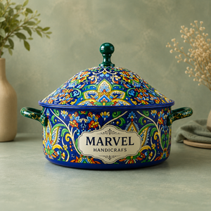 <b>Marvel</b> Handicrafts Luxury Insulated Steel Casserole Floral <b>Printed</b> Hot Pot Food Warmer Thermal Serving Bowl Premium Kitchen Cook - Product Image 1