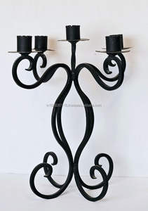 Decorative <b>black</b> wrought iron <b>candelabra</b> with unique detailing to enhance vintage home decor or formal dining spaces - Product Image 2