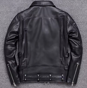 Veste de moto en cuir pour homme, couleur personnalisée, coupe-vent, col à capuche, fermeture éclair, qualité supérieure, coupe régulière, hiver - Product Image 3