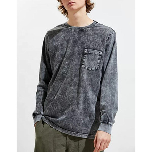 เสื้อยืดล้างกรดคอกลมสำหรับผู้ชายเสื้อยืดซักกรดย้อมสีธรรมดา - Product Image 5