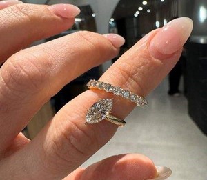 Premium marquise cut open <b>wrap</b> diamond ring featuring contemporary luxury engagement <b>bridal</b> wedding fine jewelry masterpiece - Product Image 2
