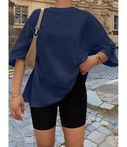 ราคาขายส่ง เสื้อยืดผู้หญิงผ้าฝ้ายแท้ 100% แขนครึ่งตัว คอเฉียง ทรงโอเวอร์ไซส์ สวมใส่สบาย ระบายอากาศได้ดี ผลิตในบังกลาเทศ - Product Image 5