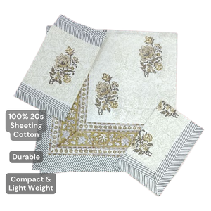 Jaipur Pigment Printed <b>Floral</b> 100% Cotton 200TC 3-Piece Flat <b>Bed</b> <b>Sheet</b> Set Durable Skin Friendly Non-Toxic Dye Eco-Friendly Home - Product Image 4