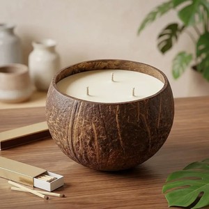 Stylish coconut shell <b>candle</b> for home decor cheap price bulk quantity natural vessel <b>candles</b> - Product Image 1