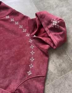 Pull à capuche surdimensionné pour homme, effet délavé, avec patch brodé 3D personnalisé, motif soleil délavé, en polaire matelassée, style vintage, vente en gros - Product Image 3