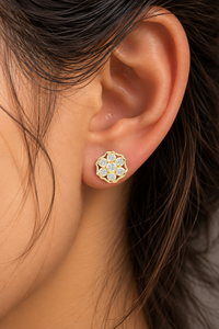 Pendientes de Diamantes Cultivados en Laboratorio con Corte Redondo, Oro Sólido de 14K/18K, Diseño de Flor con Siete Piedras, 0.45CT DEF VVS, Regalo de Aniversario, Venta al Por Mayor - Product Image 2