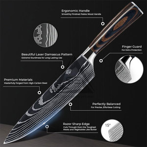 Juego de Cuchillos de Chef Damasco Hechos a Mano, Resistentes y Ecológicos, con Hojas de Acero Damasco de 67 Capas y Mangos de Madera, para Diestros - Product Image 4