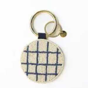 Pink Beaded <b>Bow</b> Classic Circle Pattern Canvas Woven Keychain Charm Cute Style Accessory - Product Image 5