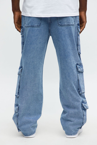 Pantalon cargo en denim délavé pour homme, coupe ample en coton mi-lourd, couleur unie, style décontracté, idéal pour le printemps - Product Image 2
