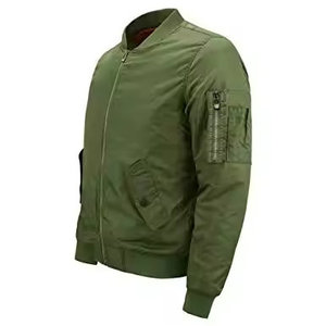 Blouson bomber vert olive pour homme, coupe classique, couleur unie, fermeture éclair, style décontracté, matière polyester, vêtement d'automne - Product Image 3