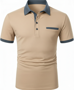 Chemises polo beiges en gros, t-shirts en coton à manches courtes, fabricant OEM de logos personnalisés, chemises polo beiges pour hommes - Product Image 1