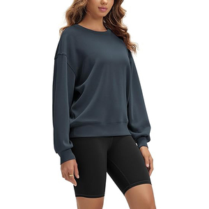 เสื้อสเวตเชิ้ตแขนยาวสำหรับผู้หญิง มีช่องสำหรับนิ้วโป้ง คอกลม ทรงหลวม ผ้าฟลีซผสมฝ้ายเนื้อนุ่ม ใส่สบาย - Product Image 4