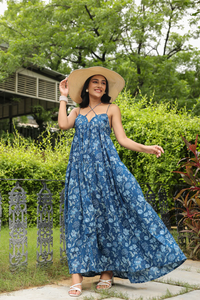 Pure Cotton Indian Block Print Women's Girls' Printed Maxi Dress Trendy Casual Summer Evening Party Dress Button <b>Long</b> Fit - Product Image 4