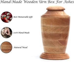 Classic cylinder shape wooden cremation urn handcrafted memorial vessel smooth polished wood urn <b>tall</b> round body funeral urn - Product Image 2