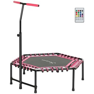 "Indoor Sports Rebounder <b>Trampoline</b> for Adults with Quiet Bungee LED Lights Adjustable Handle (Pink)" - Product Image 1