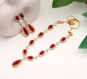 RAY FINE ORNATES <b>Ruby</b> Long <b>Necklace</b> Set 22K Gold Plated Vintage Bridal Jewelry IGI Certified Traditional Indian Wedding <b>Necklace</b> - Product Image 1