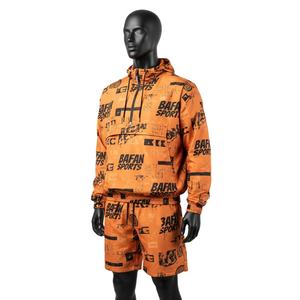 Ensemble short et coupe-vent pour homme en tissu polyester doux et respirant, noir, avec logo personnalisé, grandes tailles - Product Image 4