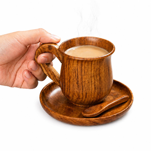 Tasse à thé et à café en bois massif, design unique, naturelle et solide, de forme cylindrique avec une poignée élégante - Product Image 5