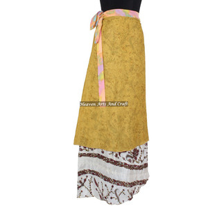 Jupe portefeuille indienne vintage en soie, 38 pouces, avec haut bustier réversible, style bohème, pour grandes tailles, tenue de plage estivale - Product Image 3