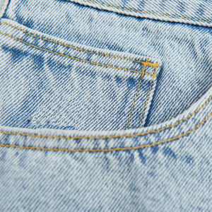 Jeans Personalizados para Hombre, 100% Algodón, Azul Claro, Cintura Media, Corte Recto, Lavado, Estilo Holgado, Talla Grande - Product Image 4