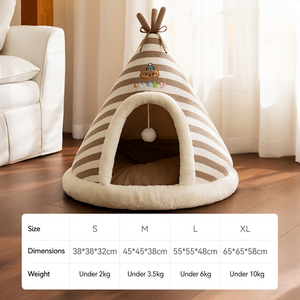 Cama Cálida de Invierno para Gatos, Tienda de Campaña Tipo Tipi, Casa Tejida a Rayas, Nido Cueva para Mascotas con Pelota Colgante y Cojín Suave de Felpa para Gatos y Perros de Interior - Product Image 5