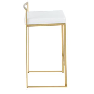 Ensemble de 3 tabourets de bar contemporains Fuji de 26 pouces en métal doré avec assise en similicuir blanc - Product Image 3