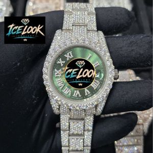 Montre à cadran vert, fausse montre mécanique, fausse montre à quartz, lunette en cristal, bracelet en strass, montre-bracelet tendance - Product Image 1