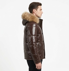 Blouson aviateur décontracté pour homme en cuir de mouton véritable avec col en fourrure de renard, respirant, écologique, style motard, idéal pour l'hiver - Product Image 5
