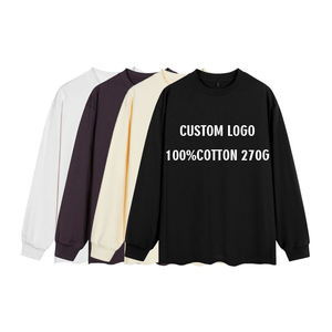 270GSM Custom Knitted Oversized Men Long Sleeve T Shirt Plain <b>White</b> 100% Cotton Heavyweight <b>Tee</b> - Product Image 4