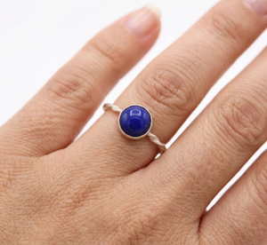 Natural Round <b>Lapis</b> <b>Lazuli</b> Gemstone Bezel Setting 925 Solid Sterling Silver Handmade Twisted Wedding <b>Ring</b> Jewelry for Wholesale - Product Image 6