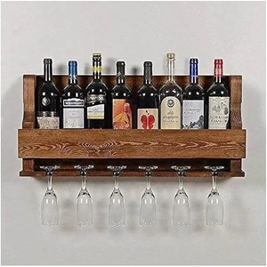 Meuble bar mural en bois avec porte-verres, étagère rustique pour le rangement du vin, organisateur de bar à domicile - Product Image 1