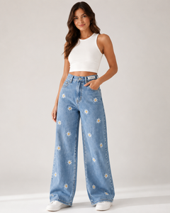 Jeans Rectos Transpirables de Mezclilla Lavada a la Piedra, Corte Regular, Estilo Urbano, para Mujer, Precio Económico, Invierno - Product Image 2