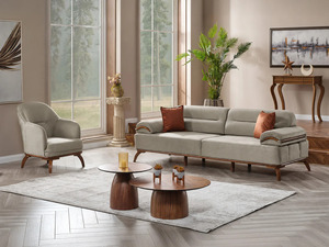 Juego de Sofás Modernos de Madera de Teca Sólida, Sofá de Lujo de 11 Plazas con Tapicería de Terciopelo, Mesa de Centro Minimalista Turca, Muebles para Sala de Estar y Villa - Product Image 2