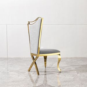 Splendido set di 2 sedie da pranzo con schienale alto, tessuto grigio e design aerodinamico in acciaio inossidabile - Product Image 2