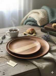 Tabla Redonda de Madera de Acacia Natural para Servir, Plato de Madera para Servir Alimentos, Tabla de Charcutería, Plato para Quesos, Plato para la Cena, Cocina - Product Image 1