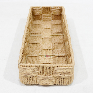 Handwoven Paper Rope Rectangular Storage <b>Tray</b> Decorative Tabletop <b>Basket</b> Organizer - Product Image 3