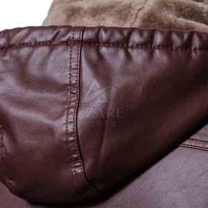 Veste d'hiver classique décontractée en cuir avec capuche réglable et construction de coutures durables - Product Image 4