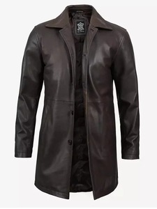 Mens 34 Length Dark Brown Leather <b>Coat</b> - Product Image 3