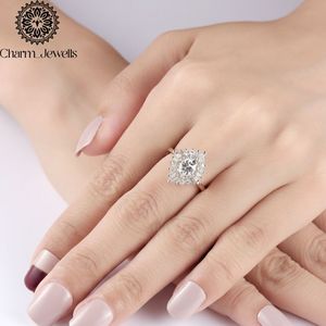 Bague de fiançailles pour femme Charm Jewells en moissanite taille ovale, plaqué or 18 carats, motif floral, sertissage à griffes, style romantique - Product Image 4