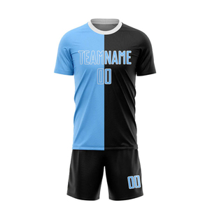 Uniforme de Fútbol Personalizado para Adultos Unisex, Color Negro, Azul Claro y Blanco, Impresión por Transferencia de Calor, Absorbente de Humedad, Servicio OEM para Equipos - Product Image 2