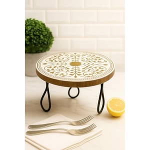 ฐานวางเค้กไม้กระถินลายแมนดาลาโบฮีเมียนเพ้นท์มือ ขายส่ง |   โมราบาดาบัด - Product Image 6