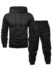 Men's Casual Sports Track Suit Terry Fabric 100% Cotton Quick Dry 300g Multi Pocket Customized Hooded Two-Piece Set Winter - Product Image 4